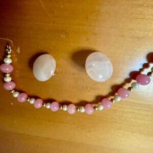 Pink quartz earrings + beaded bracelet